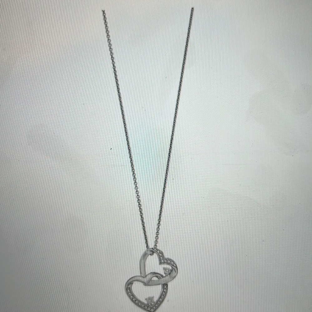 NWT Diamond Sparkle Sterling Silver Diamond Double Heart Necklace